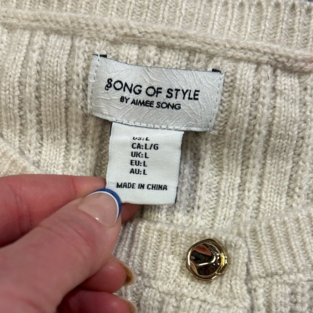 NWT Song of Style By Aimee Song Cream Cardigan with Black Trim Size Large - Picture 5 of 5